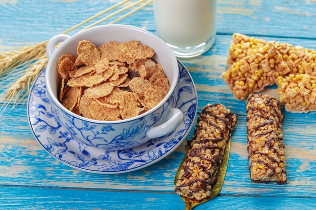 Granola bar on wooden background