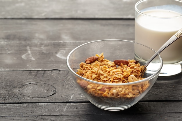 Granola bar on wooden background