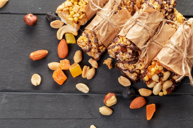 Granola bar on wooden 