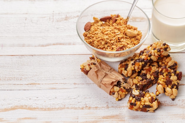 Granola bar on wooden 