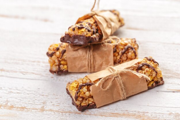 Granola bar on wooden 