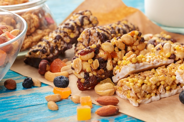 Photo granola bar on wooden