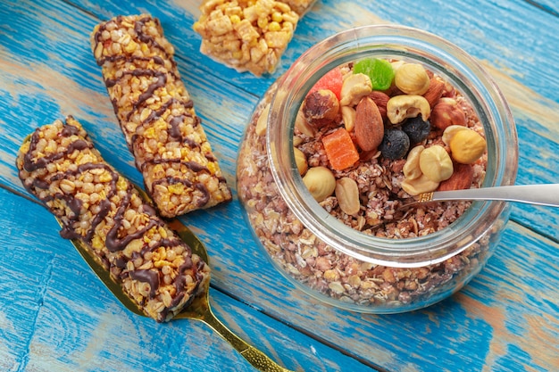 Granola bar on wooden 