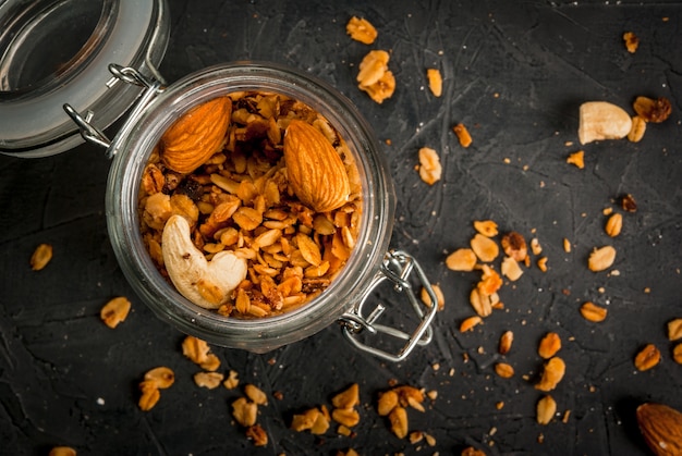 Granola cereal flakes with nuts