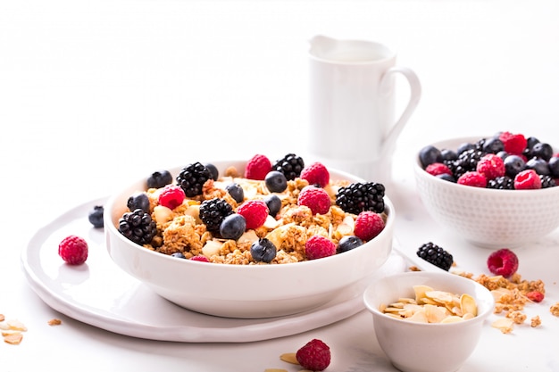 Granola Cereal with berries and Milk