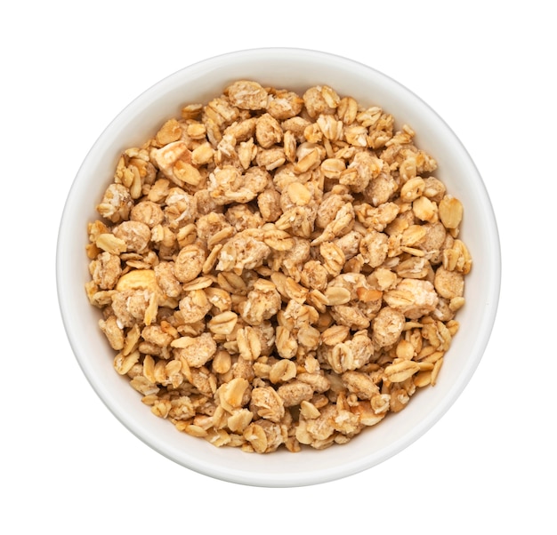 Granola crunchy muesli isolated on white background top view