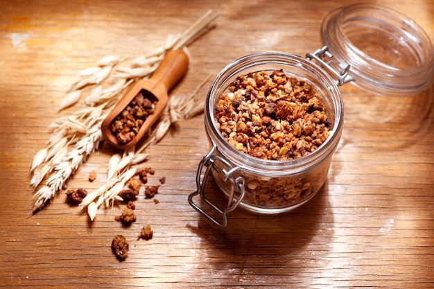 Granola in a glass jar