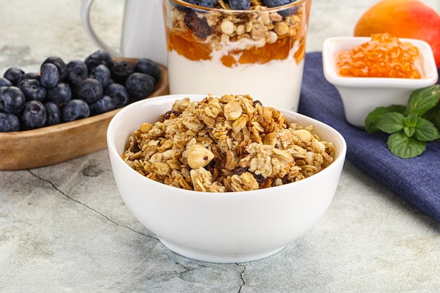 Granola museli cereal for breakfast