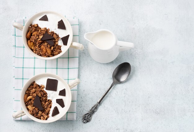 Granola, oatmeal with chocolate food