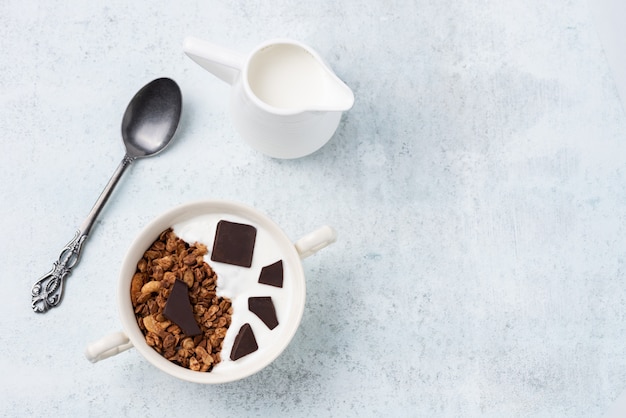 Granola, oatmeal with chocolate food 