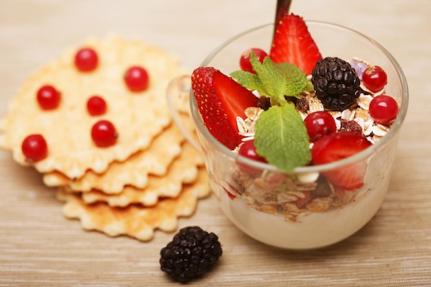 Granola with berries and cookies