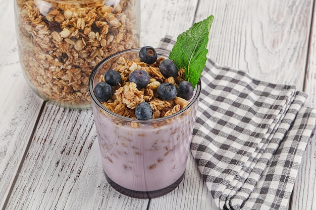 Photo granola with blueberry and yoghurt