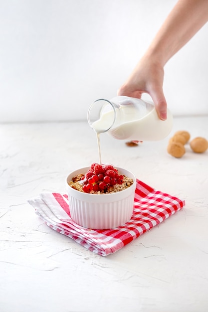 Granola With Fresh Berry And Milk