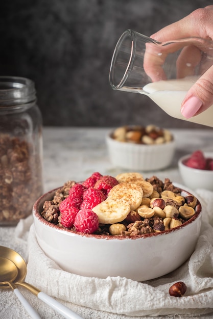 granola with fruits and berries