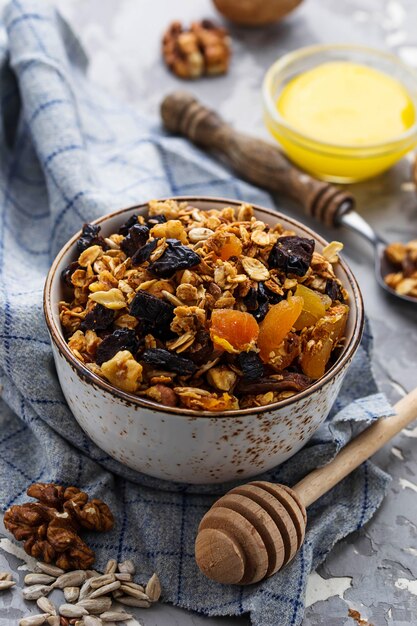 Granola with nuts and dried fruit. 