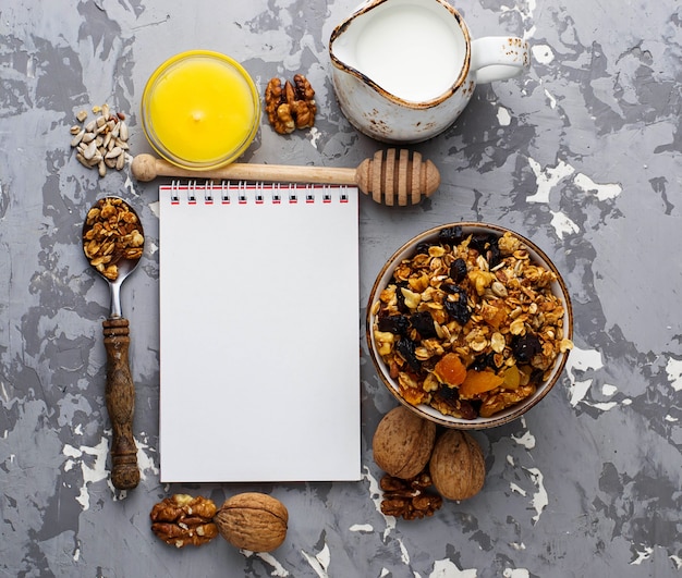 Granola with nuts and dried fruit. 