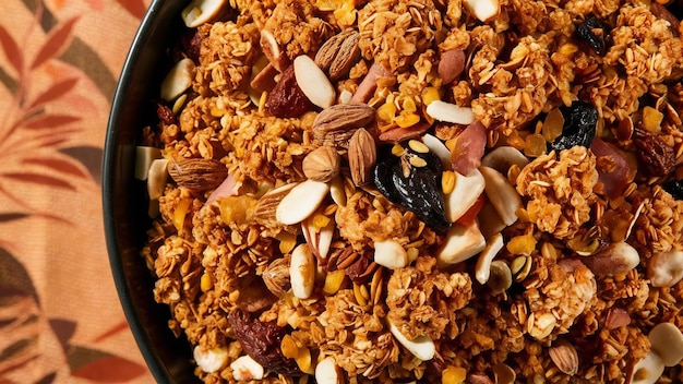 Granola with nuts texture background