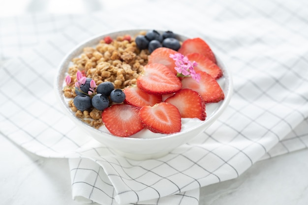 Granola yogurt strawberrybreakfast in morning healthy diet