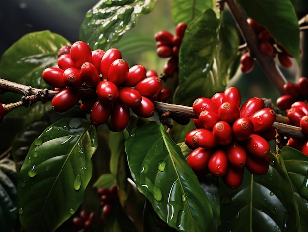 Granos de café rojos planta de café