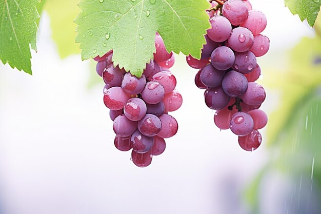 Grape clusters with leaves gently blowing in the wind