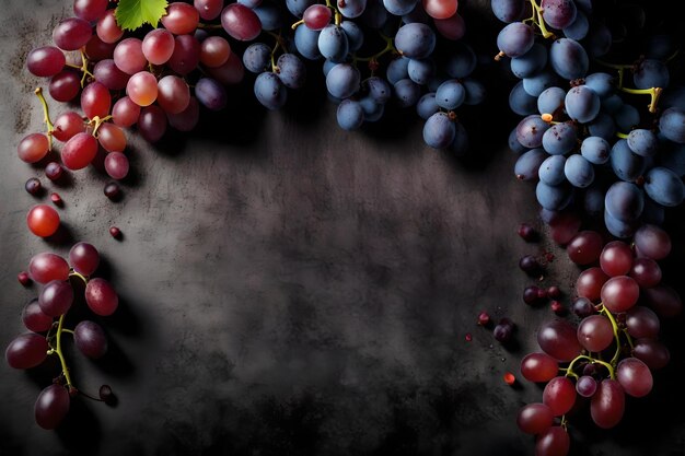Grape composition flat lay with free space for copy glowing ember background