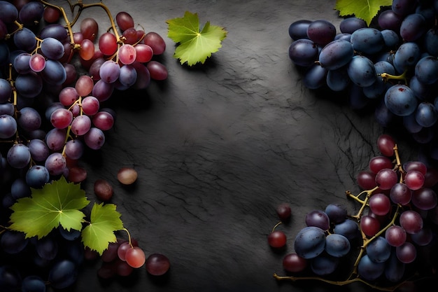 Grape composition flat lay with free space for copy rock background