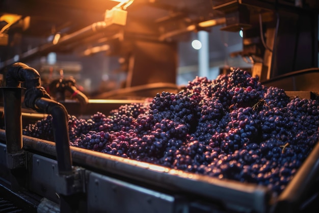 Foto schiacciamento dell'uva in una cantina in cui le uve si trasformano in vino pregiato