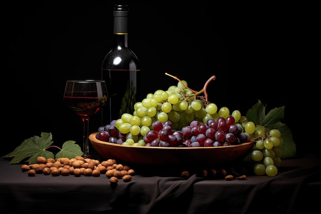 Grape Delight Prachtige weergave van sappige druiven, vergezeld van een fijne wijnfles
