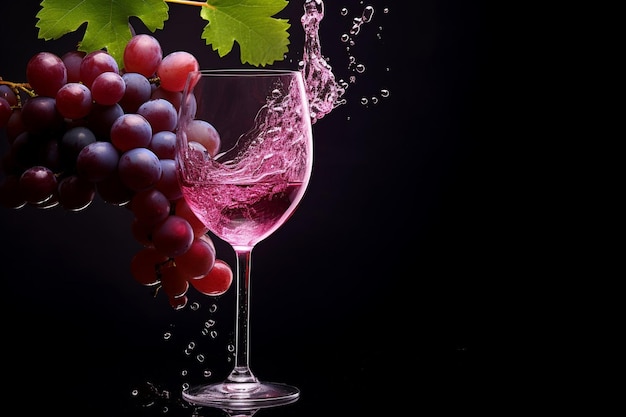 Photo grape juice being poured into a glass with a splash captured in highspeed photography