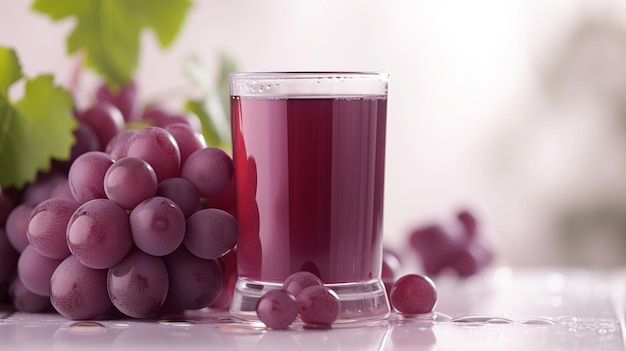 Foto succo d'uva con frutti d'uva isolati su sfondo bianco con spazio di copia