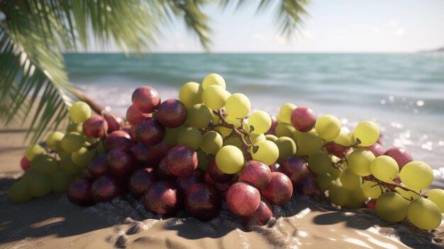 Grape on sandy shore coastal charm Generative AI