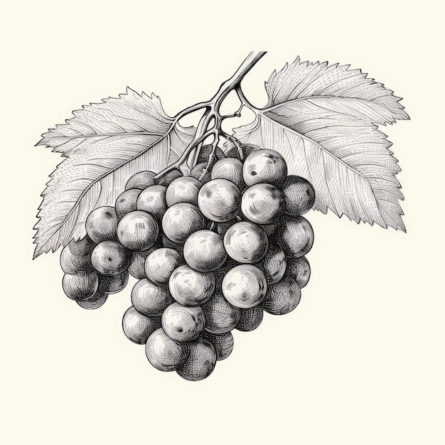 Grape Sketch Hand Drawn Vine Grapes Sketched Vineyard Design Engraving Berries Ink Fruits