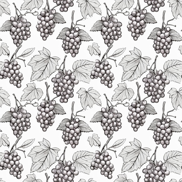 Grape Sketch Seamless Pattern Hand Drawn Vine Grapes Sketched Vineyard Design Engraving Berries