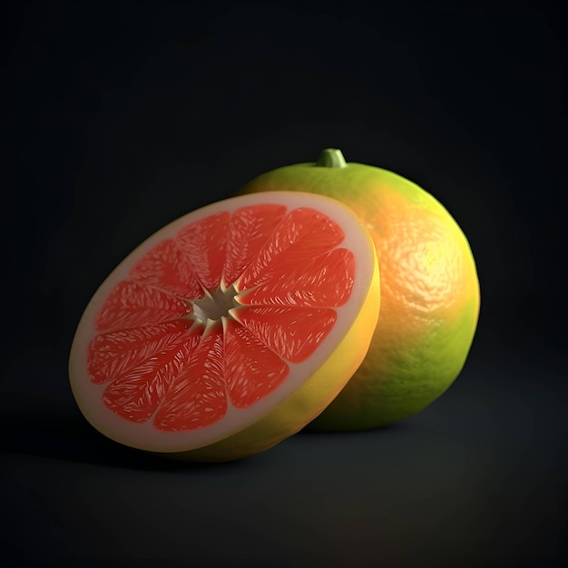 Grapefruit on a black background 3d illustration Closeup