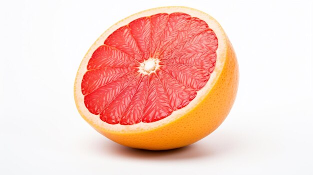 a grapefruit cut in half on a white surface