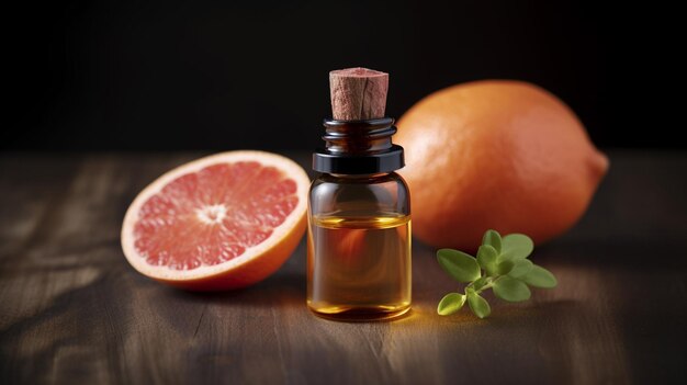 Grapefruit extract in een kleine fles selectieve focus natuur Generatieve AI