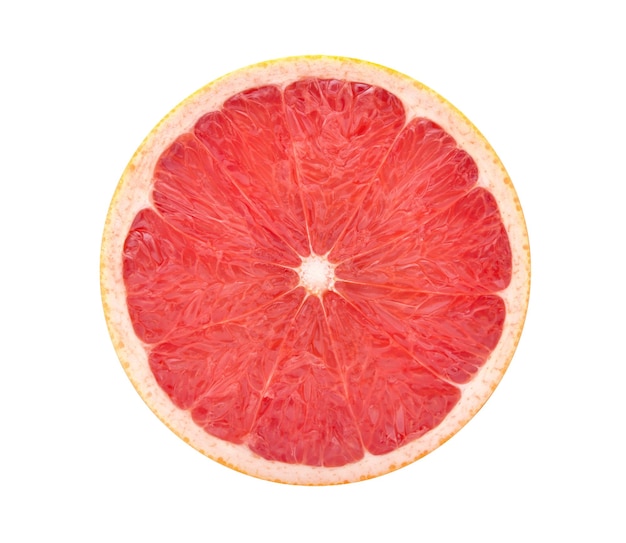 Grapefruit geïsoleerd op een witte achtergrond. Ronde plak van vers fruit. Met uitknippad.