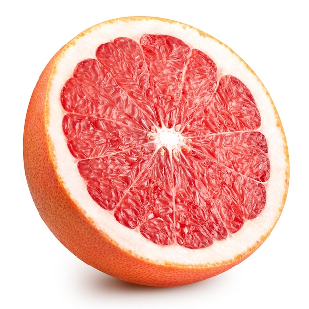 Grapefruit geïsoleerd op witte achtergrond Grapefruit citrusvruchten uitknippad Grapefruit half macro studio foto