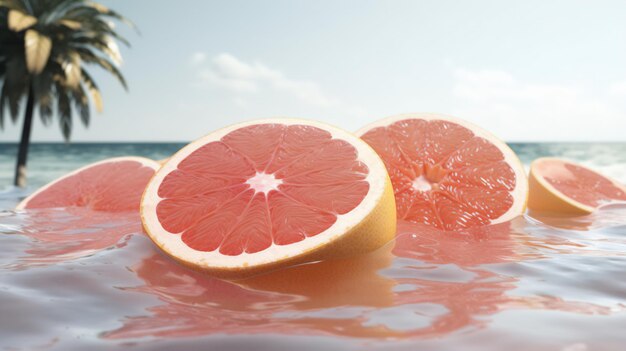 Grapefruit harmonizing with coastal waves Generative AI