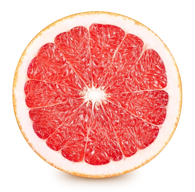 白い背景に分離されたグレープフルーツグレープフルーツ柑橘系の果物のクリッピングパスグレープフルーツマクロスタジオ写真