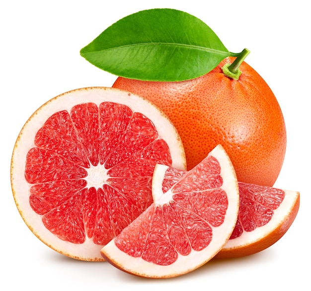 Grapefruit isolated on white background Taste Grapefruit with leaf Full depth of field with clipping path