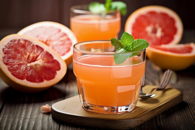 Grapefruit juice in glass AI Generated