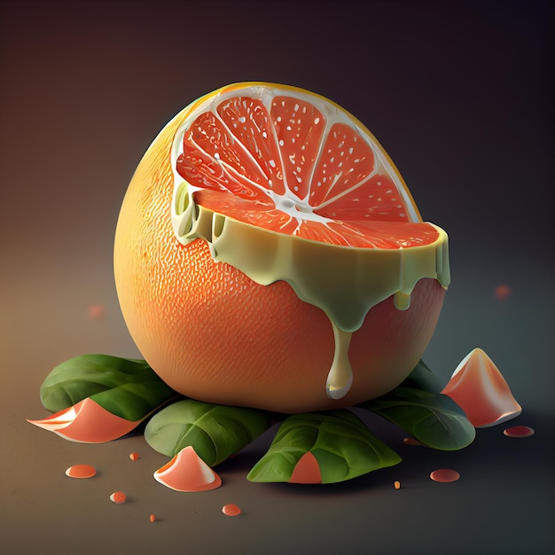 Grapefruit op een donkere achtergrond 3D-rendering 3D illustratie