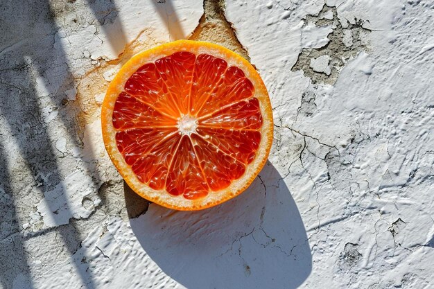 Foto grapefruit op een witte muur.