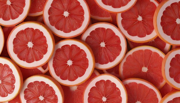 Foto fette succose di pompelmo rosso sullo sfondo vista dall'alto di un delizioso cibo fresco