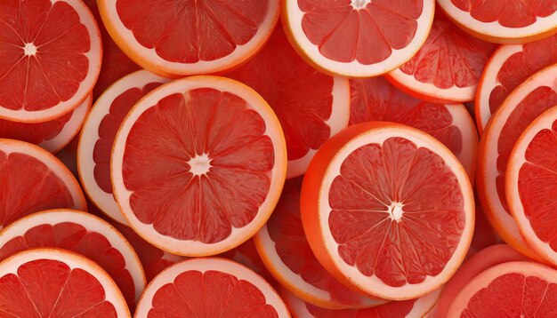 Grapefruit red juicy slices background top view of a delicious fresh food