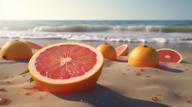 Grapefruit on sandy shore tropical delight Generative AI