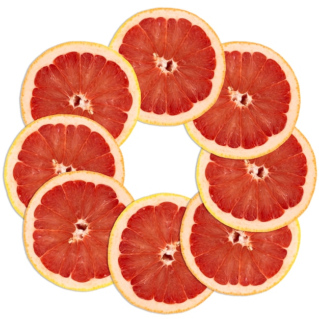 Grapefruit sections lie next to each other