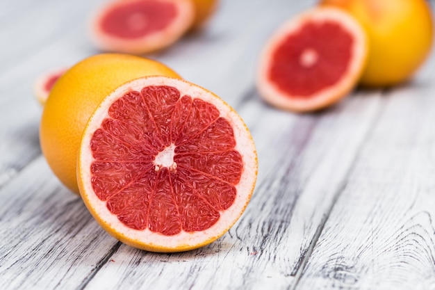 Grapefruit slices selective focus