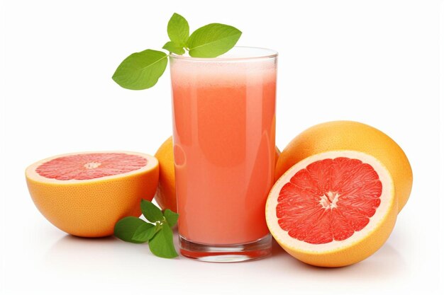 Grapefruit smoothie beverage juice in glass isolated on white background Healthy